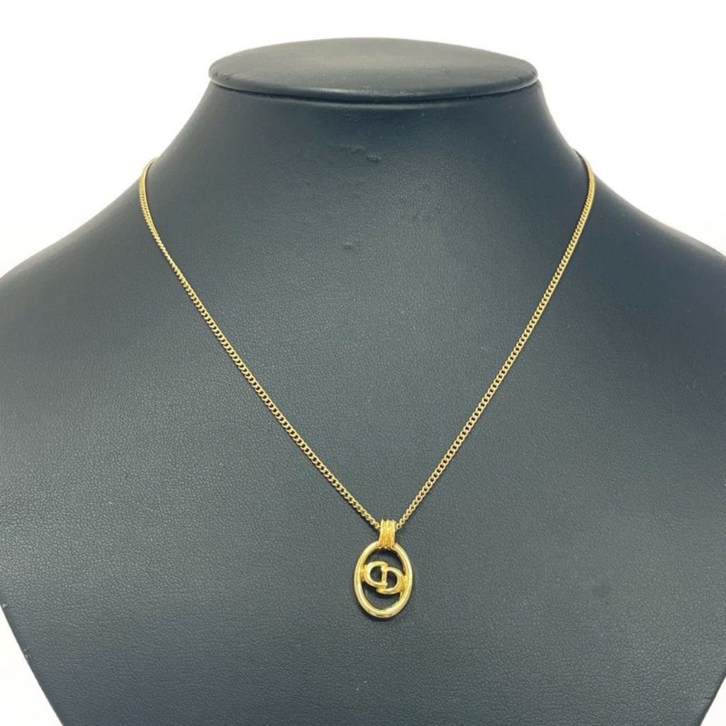 Christian Dior Gp Cd Logo Oval Necklace Gold Necklace